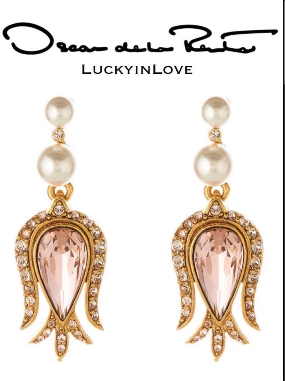 Oscar de la Renta Tulip Crystal Pearl Drop Earrings